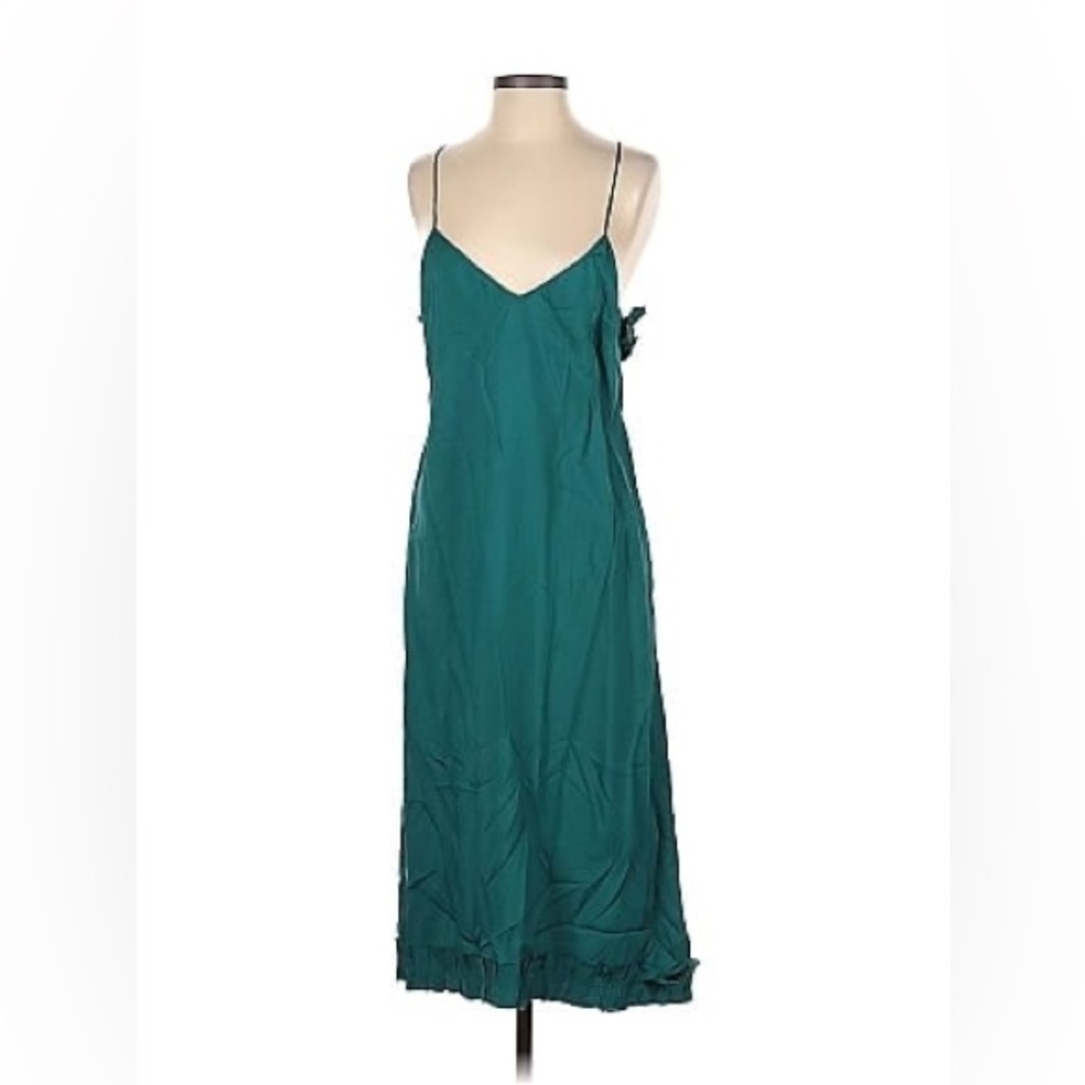J. Crew collection ruffle slip teal midi sleeveless dress size 2